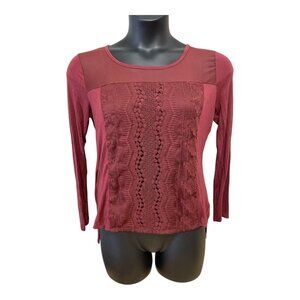 Charlotte Russe Size LARGE Burgundy Long Sleeve Semi Sheer Blouse Top Shirt
